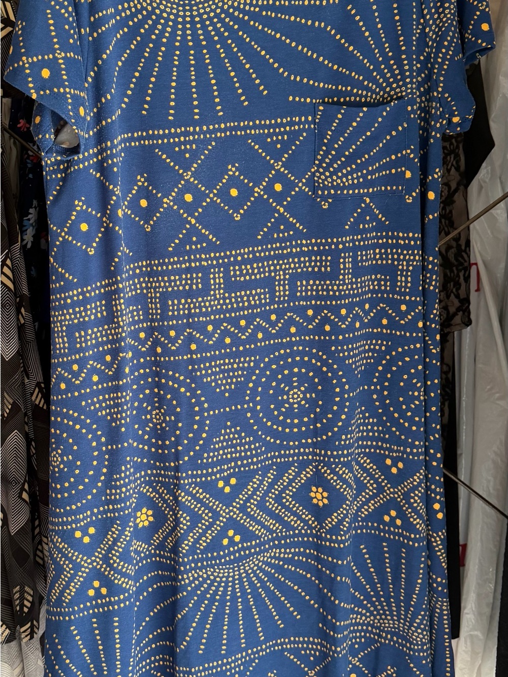 LuLaRoe Blue Dress with Gold Dot Geometric Print